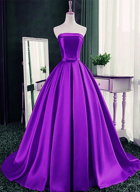 Luolandi Purple Ball Gown Satin Long Lace-up Sweet 16 Dress Formal Dress Off Shoulder Evening Dress